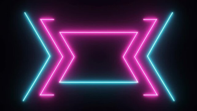 Looping 3D motion graphic of a dual-direction arrow glowing in vibrant pink and cyan colors.