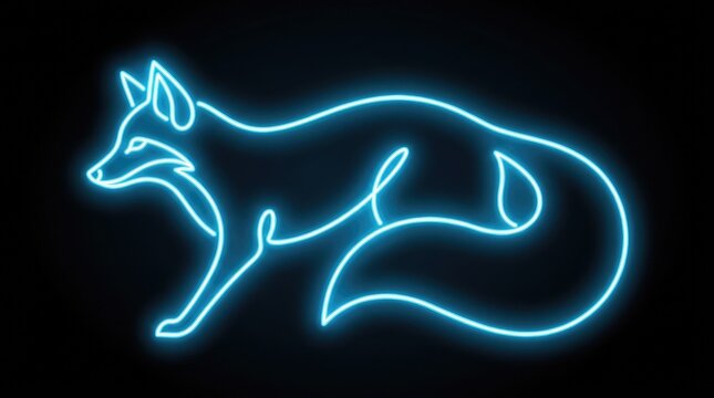 Glowing neon blue fox silhouette outline isolated on a solid black background for modern graphic design projects