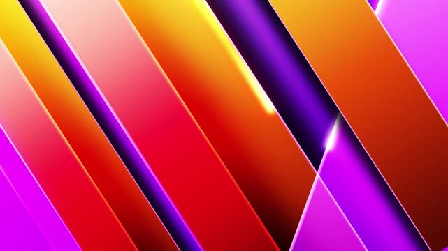 Colorful orange red purple abstract geometric panels motion background with diagonal gradient strips and neon light, 4k video, suitable for presentation, creative media project, stage backdrop, etc