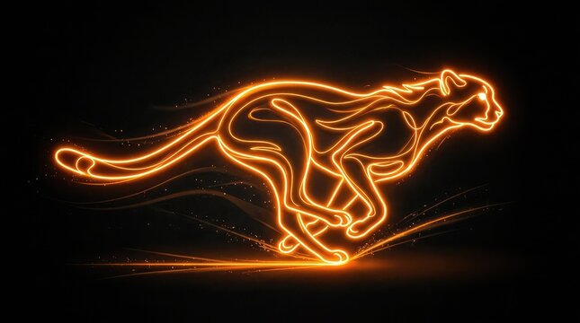 A glowing neon orange silhouette of a cheetah running at full speed against a solid black background