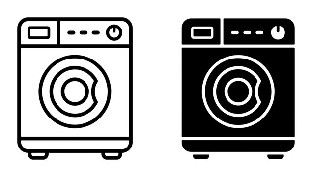 Washing Machine Icons, Laundry Appliance Vector Graphics, Modern Household Equipment Symbols, Clean Clothes Technology