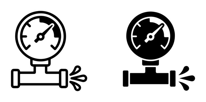 Pressure Gauge Icon Set, Plumbing Meter Symbols, Water Leak Indicators, Industrial Measurement Tools, Technical Equipment Graphics