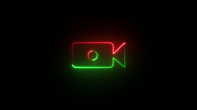 Animation of glowing neon camera icon animation .
