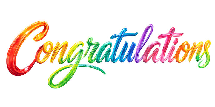 Colorful congratulations text in vibrant cursive font with rainbow gradient effect perfect for celebrations