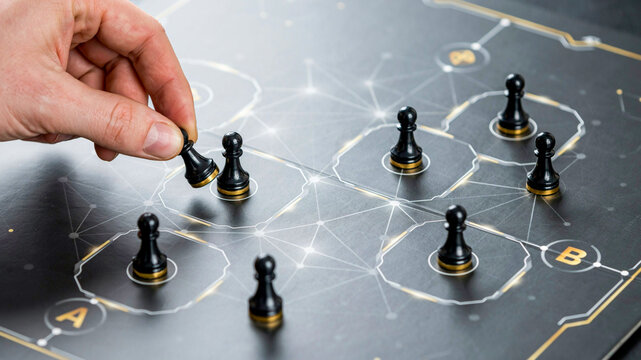 A Hand Strategically Moving a Pawn on a Futuristic Network Game Board for Business Decision Making and Planning