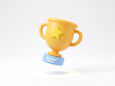 3D gold winner trophy cup with star icon champion achievement competition illustration isolated