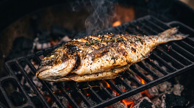 grilled fish progress on the grill
