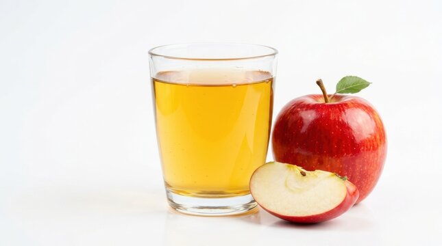 Glass of apple juice with a whole apple and a slice isolated on white background