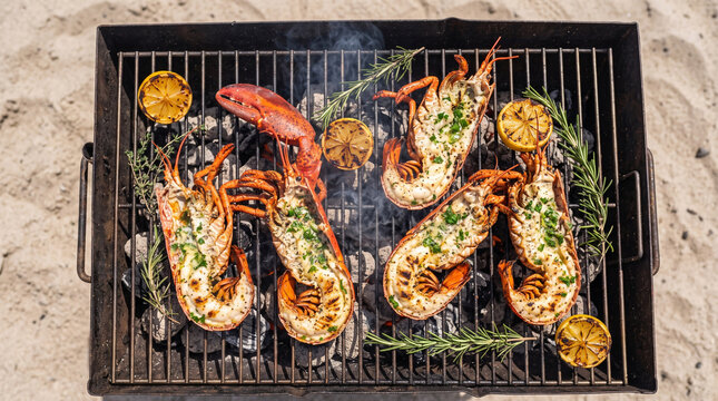 Grilled lobster on the beach