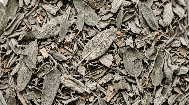Close-up of dried sage herb leaves