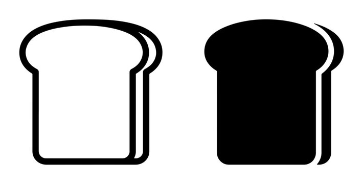 Two Slices of Bread Icons, White and Black, Simple Vector Graphics for Food Concepts, Bakery and Breakfast Design Elements