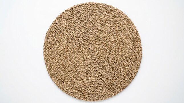 Round woven jute placemat isolated on white background