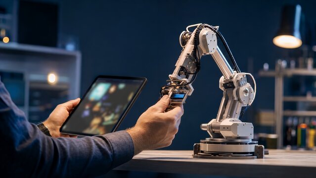 Hand calibrating a small robotic arm prototype with tablet controls