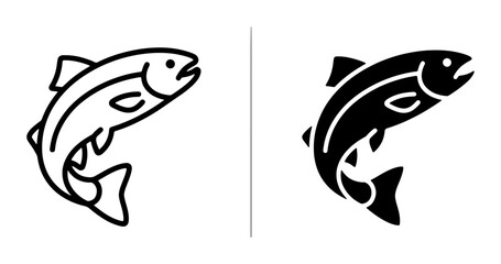 Obraz premium Salmon Fish Icons, Outline and Silhouette, Aquatic Wildlife Vector Graphics, Seafood and Fishing Symbolism, Clean Design Elements