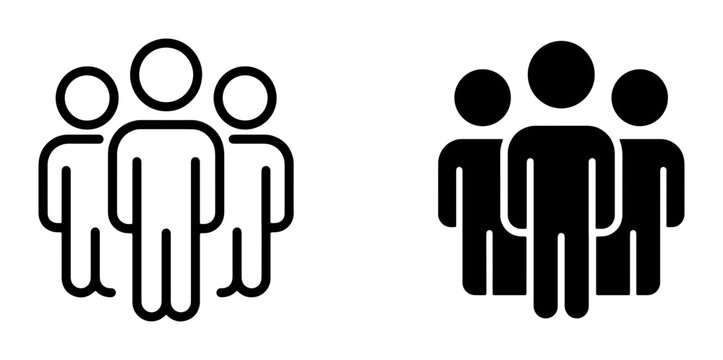 Group of People Icons, Silhouette Crowd Symbol, Teamwork and Community Vector Graphics, Simple Human Figures