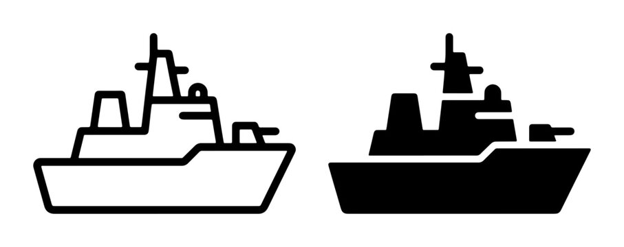 Warship Icons, Military Vessel Vector Graphics, Naval Ship Silhouette, Modern Frigate Illustration, Set of Two Designs