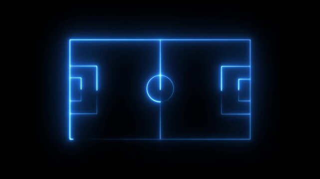 Animation of neon sports stadium on black background with neon lights match football isometric field video animation, Soccer field stadium or football,motion animate 4k video.