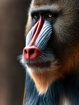 Mandrill monkey portrait closeup colorful face detailed fur intense gaze wildlife nature animal photography high fidelity