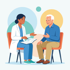 Obraz premium Diverse Doctor Consulting Elderly Patient with Care, Medical Consultation and Healthcare Concept Illustration