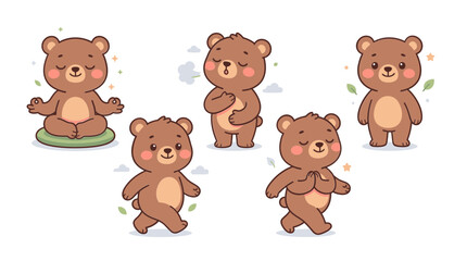 Fototapeta premium Cute Cartoon Bears in Various Happy Poses.