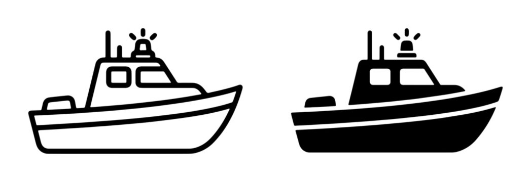 Rescue Boat Icons, Coast Guard Vessel Vector Graphics, Maritime Patrol Ship Illustrations, Marine Safety Vessel Symbols