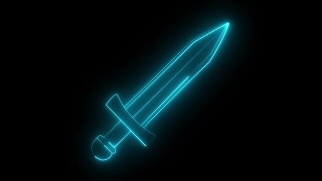 A stylized 3d render of a medieval sword with a brown handle and a dark gray blade, isolated on a transparent background 4k video.