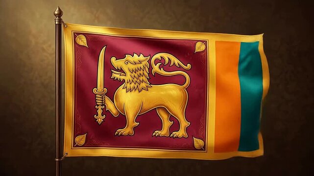 Sri Lankan national flag waving in the wind with vibrant colors