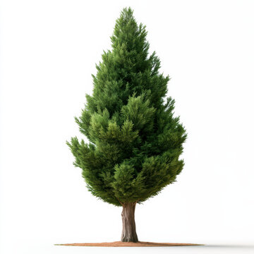 Cypress tree evergreen green foliage conifer isolated white background nature tall outdoor landscape. Cypress tree with dense green foliage stands