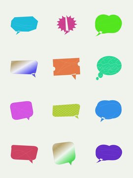 Collection of colorful speech bubbles and thought balloons