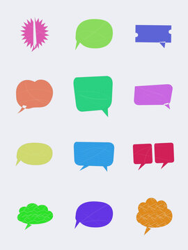Set of colorful textured speech bubble icons
