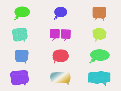 Set of colorful speech bubble icons with various textures