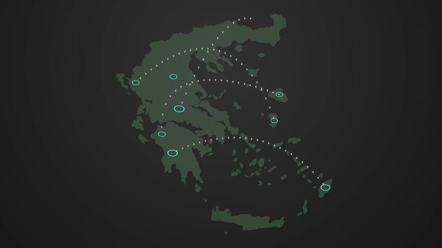 Greece Map Showing Data Signal Transfer from One Location to Another, Technology Concept