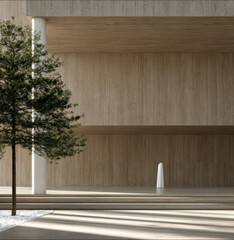 Fototapeta premium Minimalist architecture monumental sculptural building modern design natural light tree serene open space high fidelity