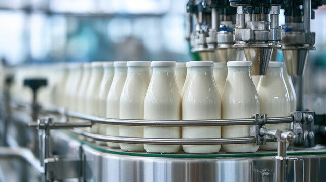 Automated dairy production line milk bottle factory industrial food processing clean modern glass machinery