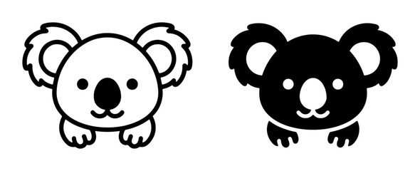 Obraz premium Cute Koala Icons, Black and White Vector Art, Simple Animal Graphics for Kids and Wildlife Themes