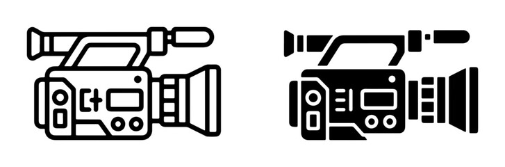 Fototapeta premium Video Camera Icons, Camcorder Symbols, Cinematography Equipment, Digital Recording Devices, Professional Filming Tools, Outline and Silhouette Styles