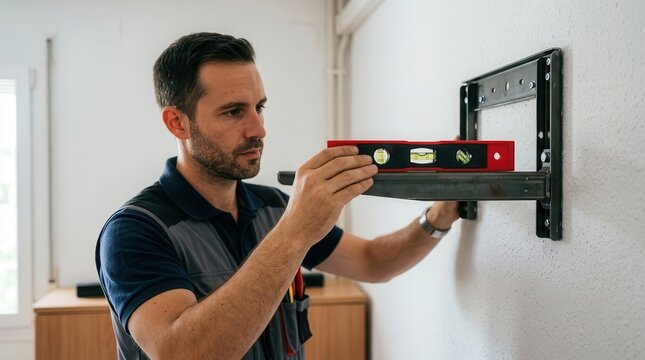 Handyman Carefully Using a Spirit Level