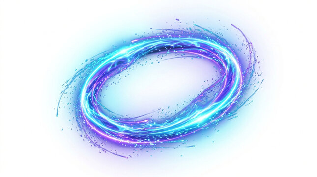 Isolated Urban Neon Light Ring Swirl Energy Sparks PNG Overlay