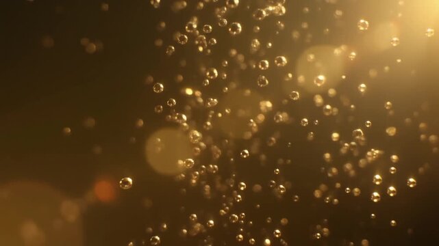 Premium Golden Bubbles Rising in Cinematic Light for Luxury Celebration and Elegance