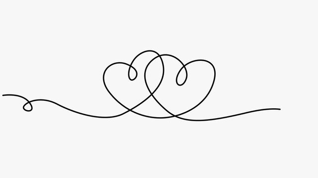 Minimalist Continuous Line Drawing of Two Interconnected Love Hearts Symbolizing Romance and Partnership Themes