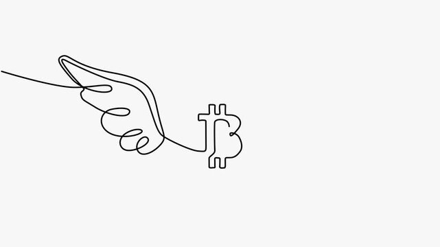 Minimalist Continuous Line Drawing of a Flying Bitcoin Cryptocurrency Coin with Angel Wings Concept
