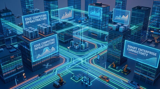 Futuristic Cityscape With Illuminated Digital Displays