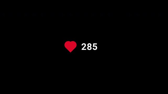 Social Media Like Counter Animation from 1 to 1K with Heart Icon, Live Likes Growth, Engagement Counter, Digital UI Overlay, Viral Content Statistics, Alpha Channel Motion Graphics, 4K