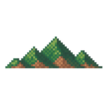 Pixel Art Style Green Mountain Range Landscape Element