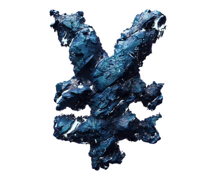 Blue stone yen sign isolated on transparent background