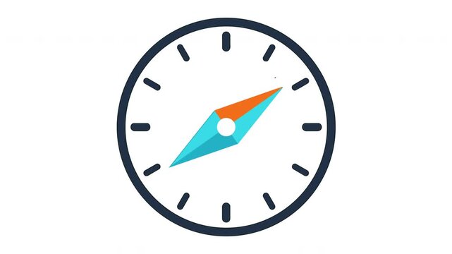 Compass icon animation with moving needle on white background for travel and navigation