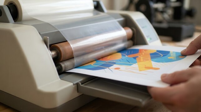 Document Lamination Process Using Thermal Machine for Enhanced Preservation and Glossy Finish of Vibrant Graphic Design Prints