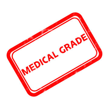 Medical Grade red rubber stamp icon, professional healthcare certification seal, grungy red ink stamp on white background