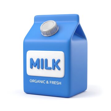 Blue carton of organic and fresh milk 3D icon illustration with dairy product beverage container