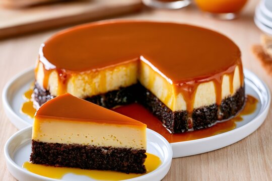 Chocoflan magic cake with rich chocolate and creamy flan